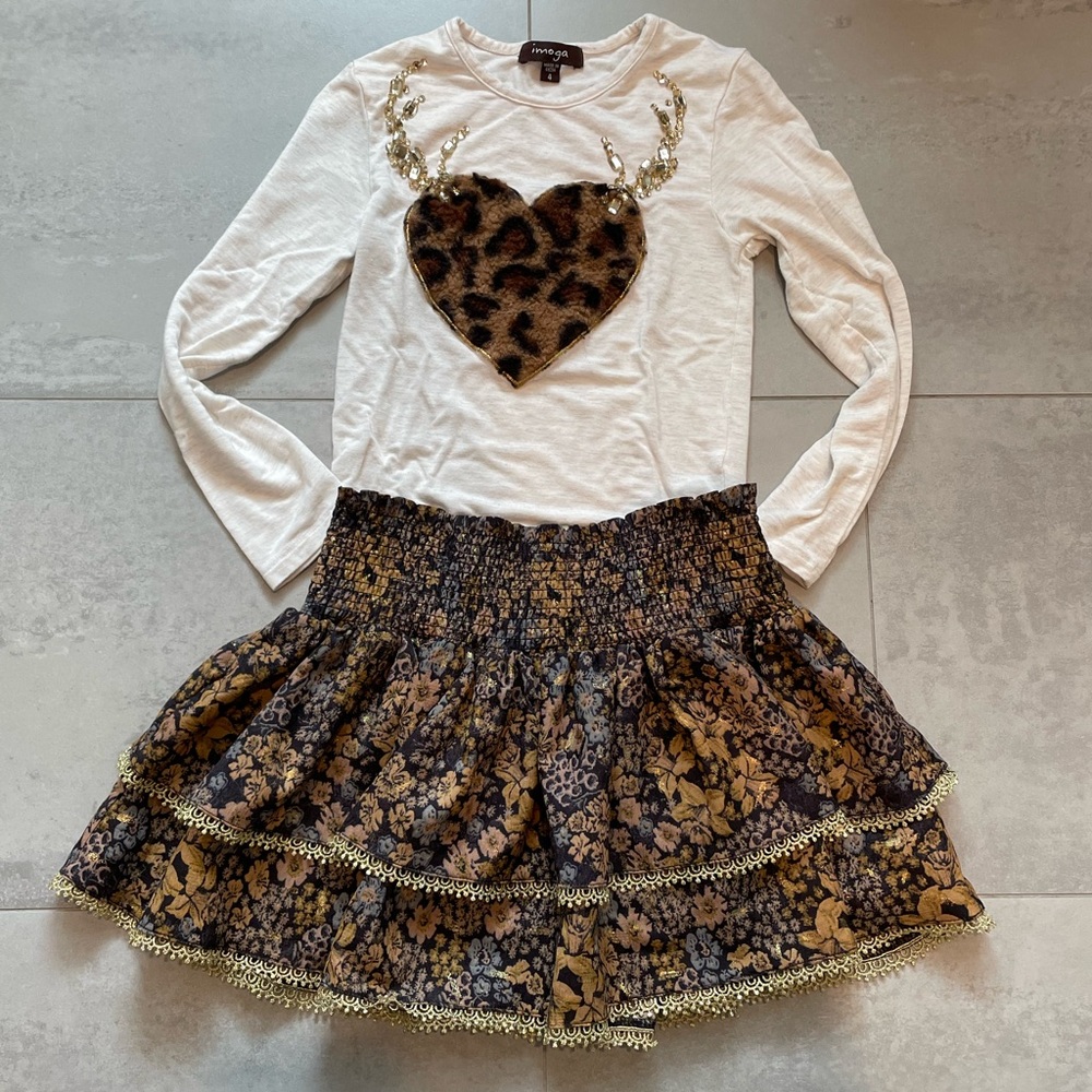 Imoga size 4 super soft shirt and skirt- animal print and floral